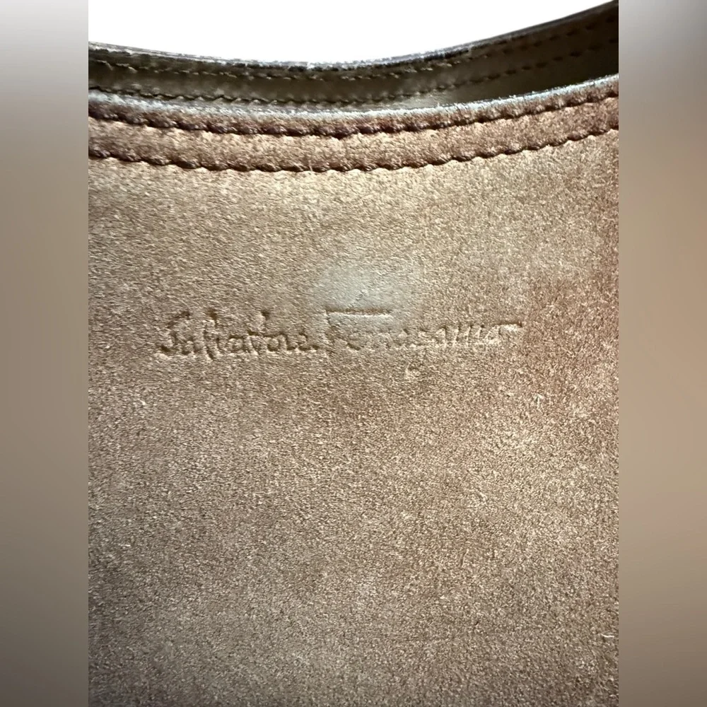 Salvatore Ferragamo Suede Shoulder Bag Hobo Top Handle Made in Italy